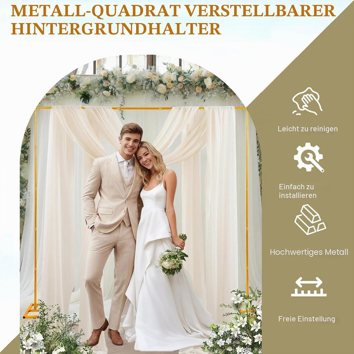 Hochzeitsbogen Hintergrundständer, Goldener Metallrahmen Quadratisch Ballonbogen Gestell Blumenrahme