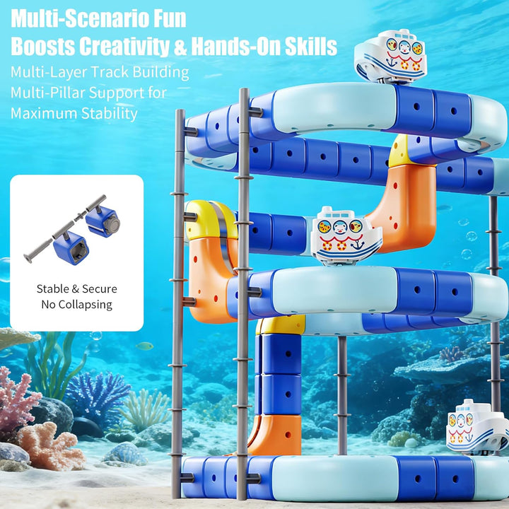 3T6B Electric Train Set Flexible Cube Track, DIY Magic Rail Block mit Schwerkraftdefying 3D-Layouts,