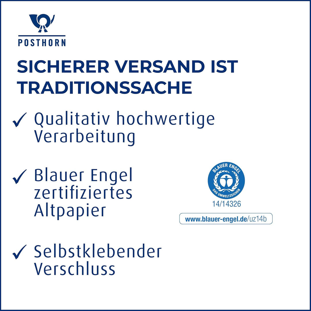 POSTHORN Versandtasche C4 (250 Stück), selbstklebende Versandtaschen mit Fenster, Blauer Engel zerti