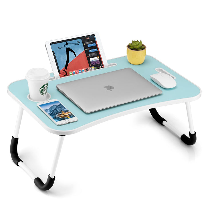 Faltbarer Laptoptisch, tragbarer Schossschreibtisch, Betttisch, Laptop-Ständer mit Getränkehalter &
