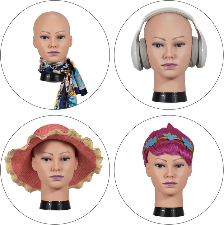 Bald Mannequin Head Professional Bald Head for Wigs,Glasses,Mask Making and Display,with a Free Clam