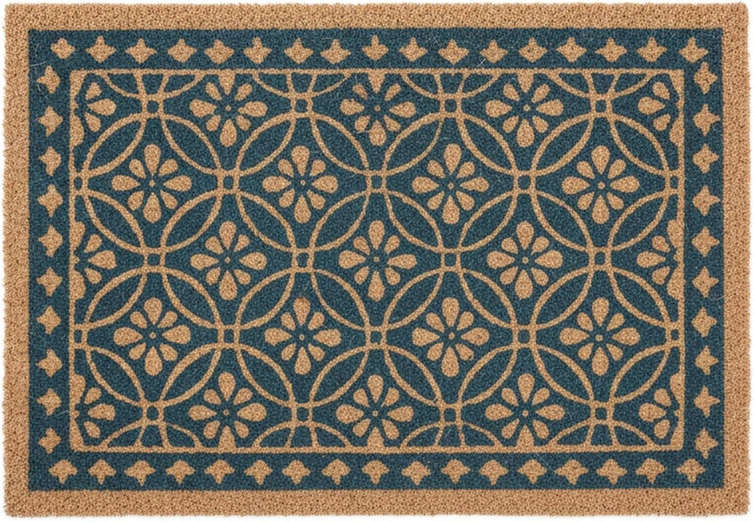 Relaxdays Fussmatte aus Kokos, florales Design, Türmatte aussen & innen, gummierte Kokosmatte 60x40
