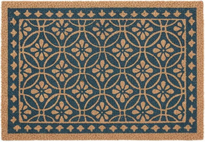 Relaxdays Fussmatte aus Kokos, florales Design, Türmatte aussen & innen, gummierte Kokosmatte 60x40