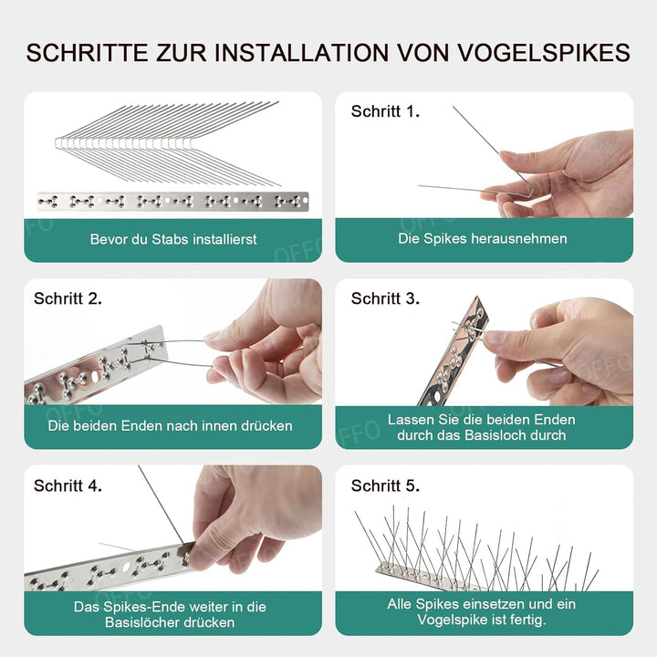 OFFO Taubenabwehr Bird Spikes Edelstahl Vogelabwehr 4,1 m, Vogelabwehrspiesse Vogelschreck und Vogel