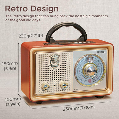 PRUNUS J-110 AM/FM/SW Kofferradio Retro Radio mit Bluetooth, Nostalgie Radio mit Gehäuse in Holzopti