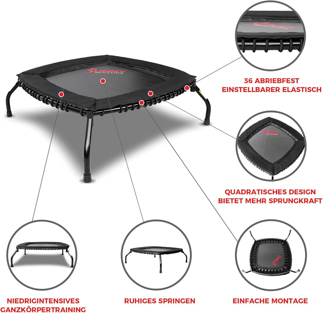 Sunny Health &amp; Fitness Mini-Fitness-Trampolin Ohne Federn – Hochwertiger Rebounder mit Verstellbarem