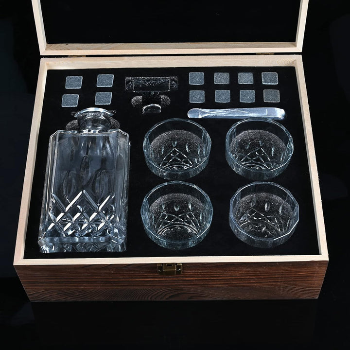 Cieex Whiskey Karaffe Set , 750ml Dekanter mit 4 x 220ml Whiskeygläser 12 Steine Schöne, Geschenk Bo