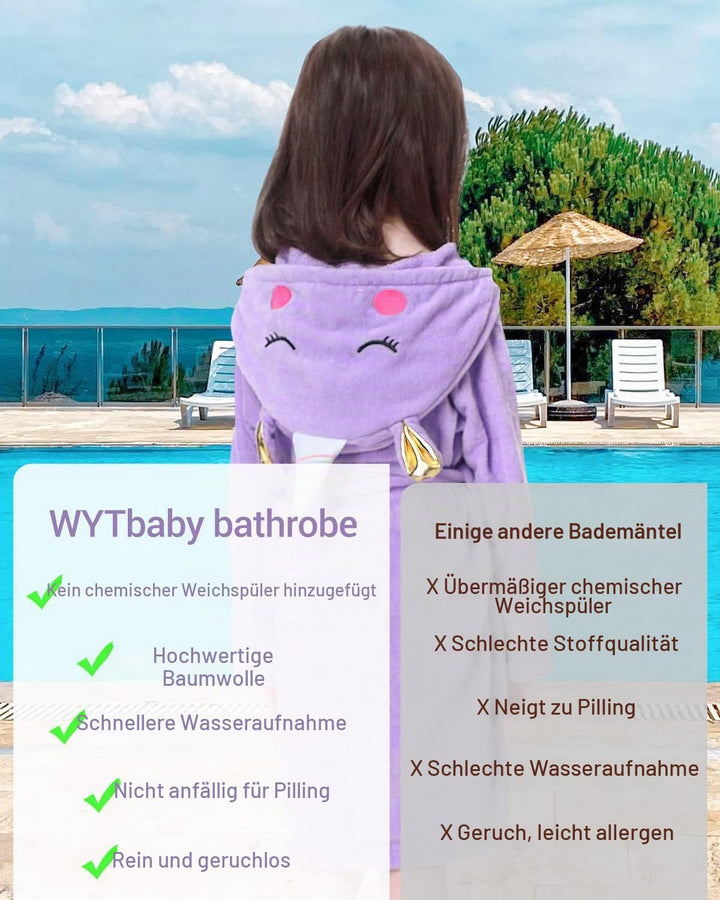 WYTbaby Bademantel Kinder Teenager Mädchen Jungen 100% Baumwolle Kapuze Nachtwäsche Strandtücher Mor
