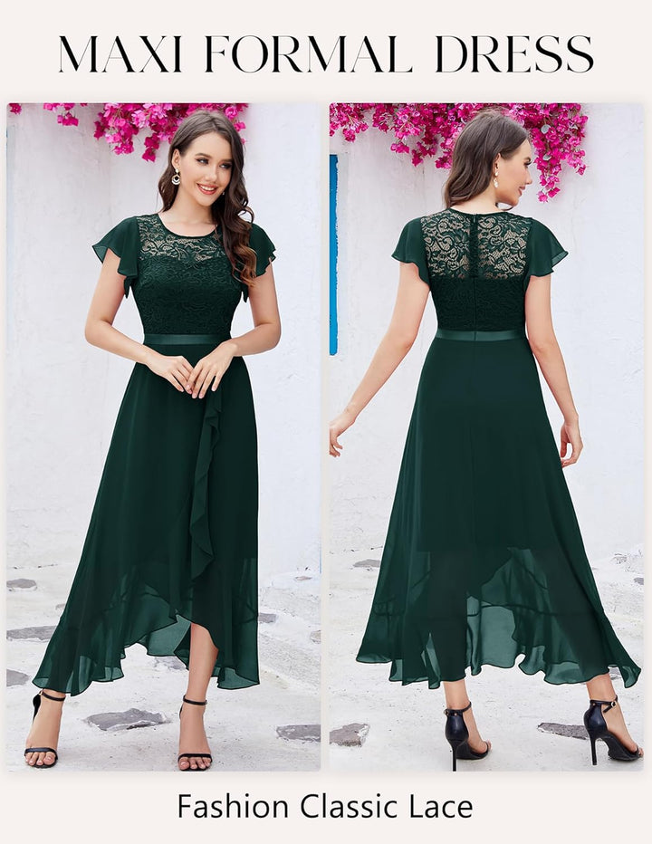 Berylove Abendkleid Lang Elegant für Hochzeit Kleid mit Schlitz Cocktailkleid Damen Elegant mit Ärme