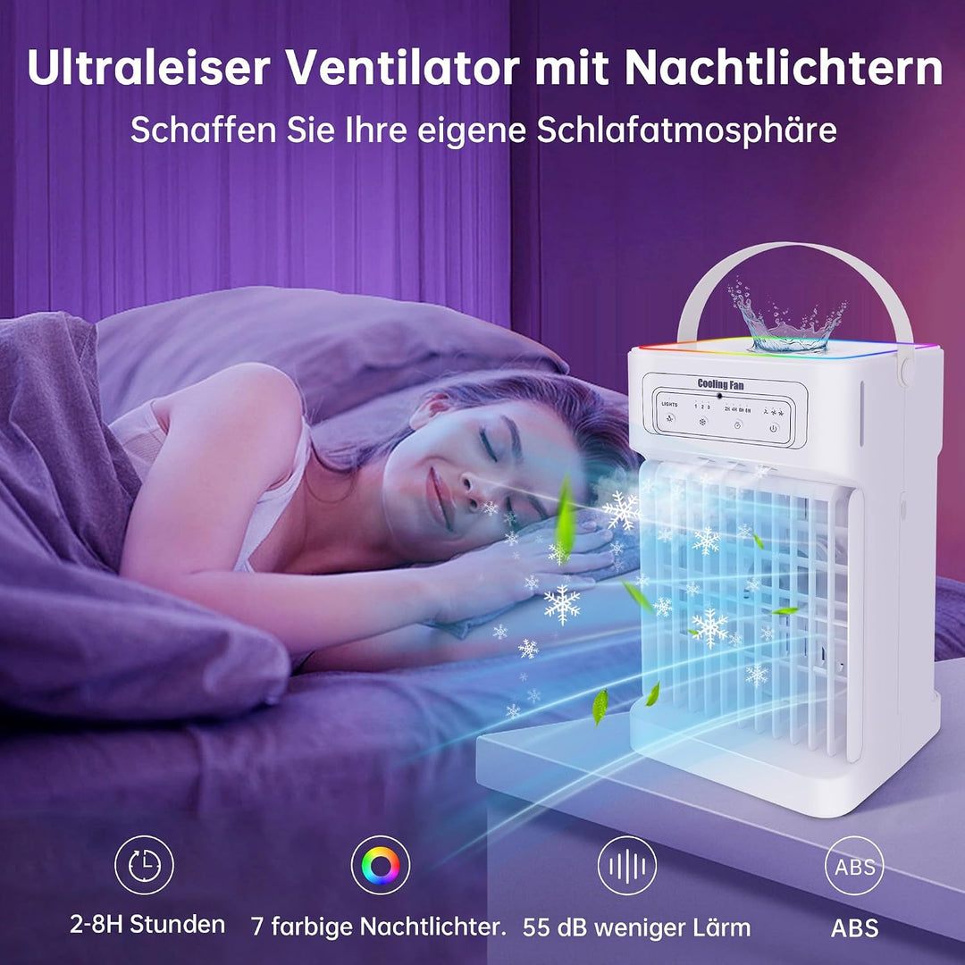 Klimaanlage Mobil, 4-in-1 Mobile Klimaanlage, Ventilator mit Wasserkühlung 1100ml Wassertank, Air Co