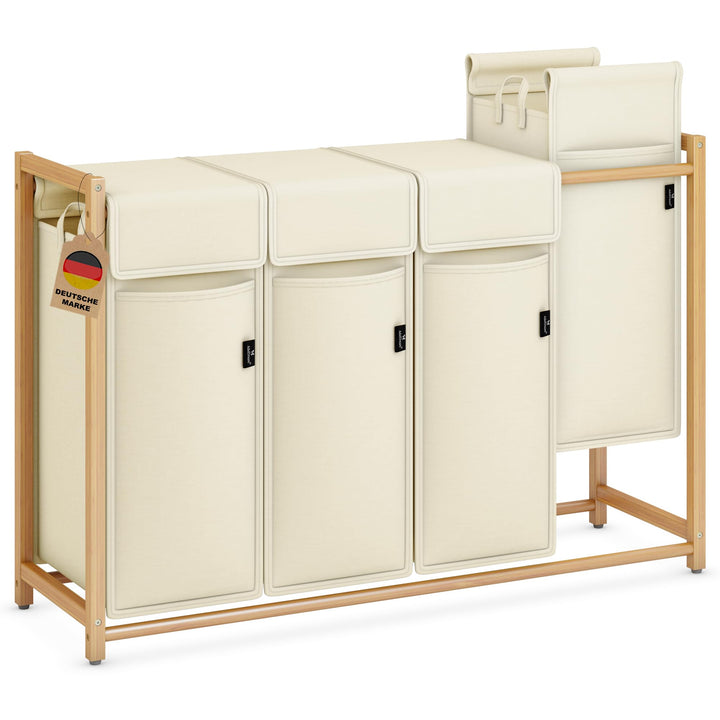 AdelDream Wäschekorb 200L – Bambus Wäschesortierer mit 4 Fächern, abnehmbarer & atmungsaktiver Wäsch