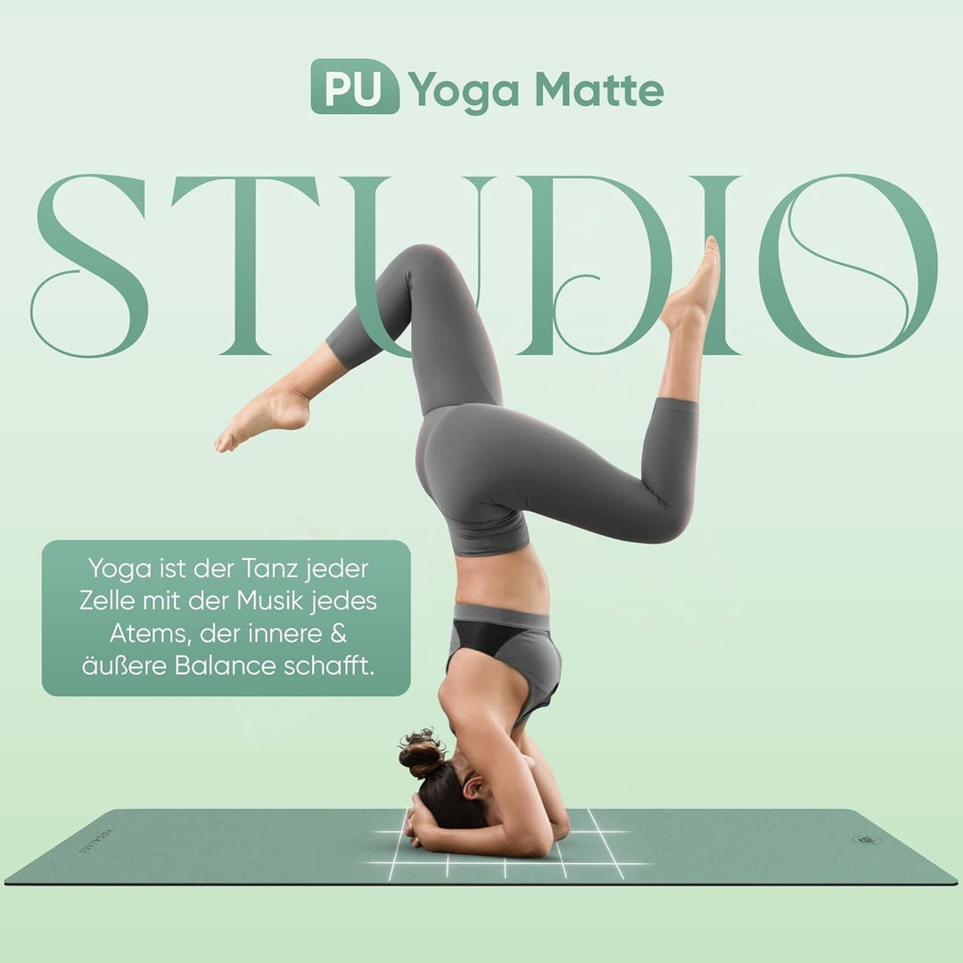 YOGALABS® - Premium Yoga-Matte STUDIO 185 x 68 x 0,4cm (extra gross) inkl. Gurt aus ECO PU & Naturka