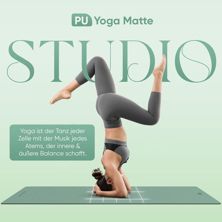 YOGALABS® - Premium Yoga-Matte STUDIO 185 x 68 x 0,4cm (extra gross) inkl. Gurt aus ECO PU & Naturka
