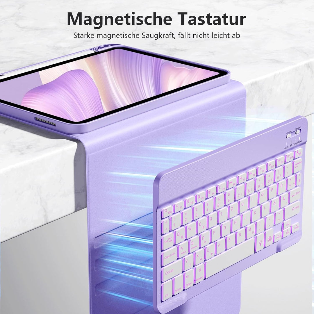 Hülle mit Tastatur für iPad 11 Generation A16/10 Generation (11/10.9 Zoll, 2025/2022), 7-farbige Bel
