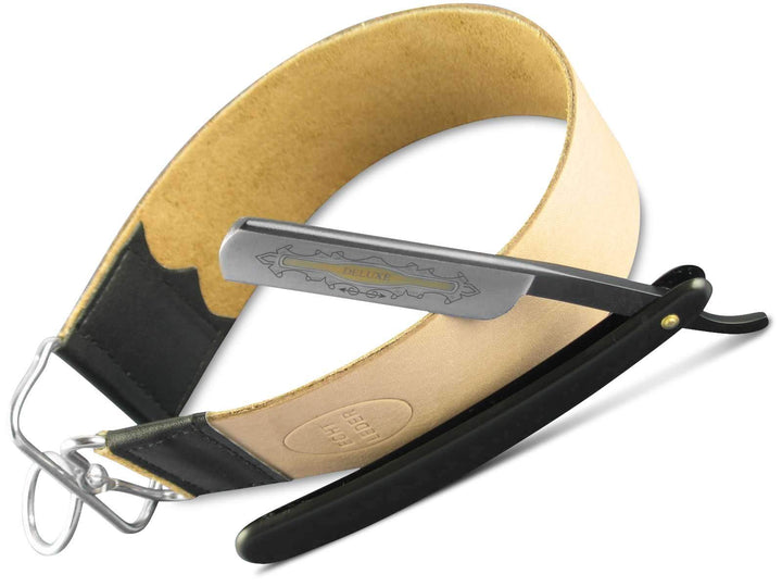 Rasiermesser Set Nassrasierer Set mit Leder Streichriemen Einsteiger Set mit Abziehleder und Goldätz