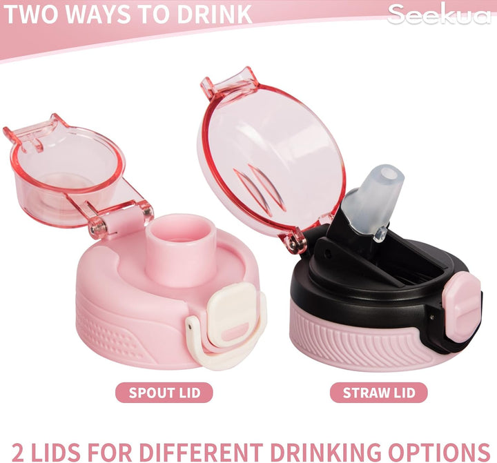 Seekua Sport Tritan Trinkflasche 0.6l / 1l / 2l mit Strohhalm & Zeitmarkierung, Grosse Wasserflasche