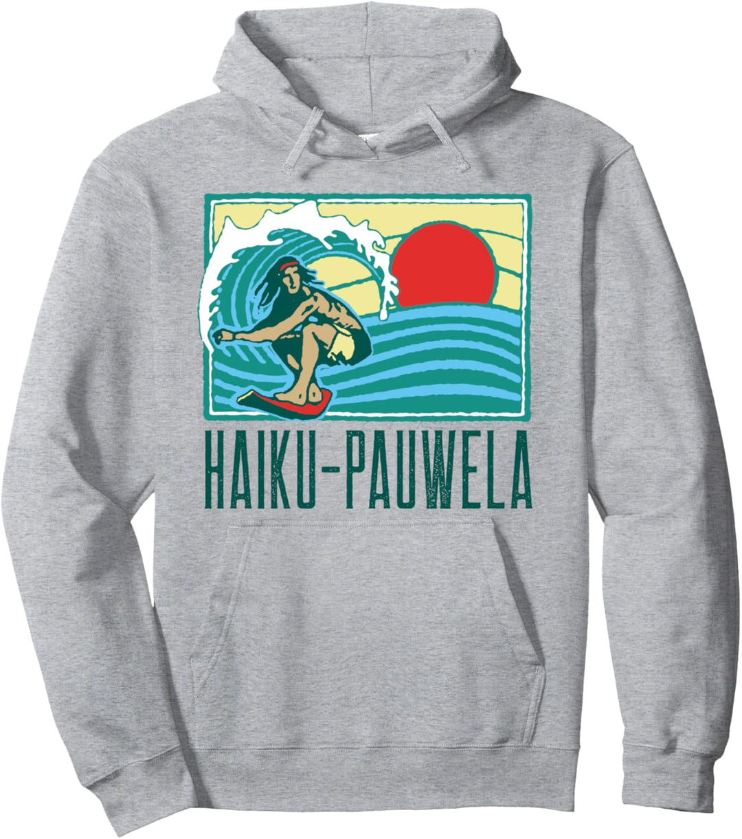 Haiku-Pauwela Hawaii Vintage Surfer & Wave Retro Pullover Hoodie