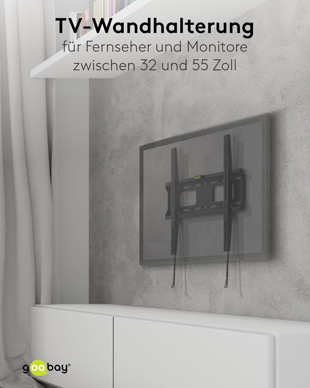 goobay 49890 TV-Wandhalterung Pro Fixed (M), 32" bis 55" (81-140 cm), 50 Kg, einfache & sichere Befe