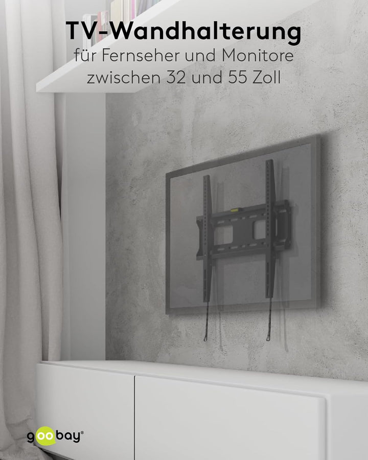 goobay 49890 TV-Wandhalterung Pro Fixed (M), 32" bis 55" (81-140 cm), 50 Kg, einfache & sichere Befe