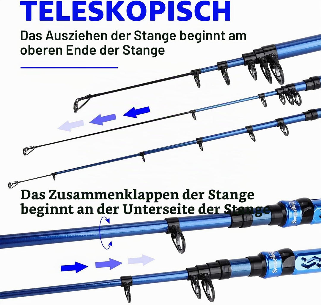 Sougayilang Teleskop-Angelrute 24 Tonnen Kohlefaser, CNC-gefräster Rollensitz, komfortabler Eva-Grif