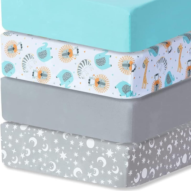 Bimocosy Spannbettlaken für Jungen Mädchen, 4er Pack, 60 x 120 cm, für Kinderbett Kleinkindmatratzen