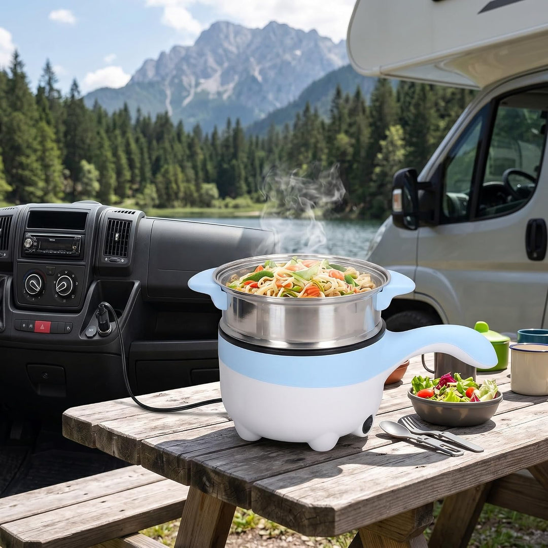 HEEPDD Tragbarer Elektrischer Auto-Kochtopf, 24 V, 2 L, Multifunktions-Pfanne mit Dampftopf aus Edel