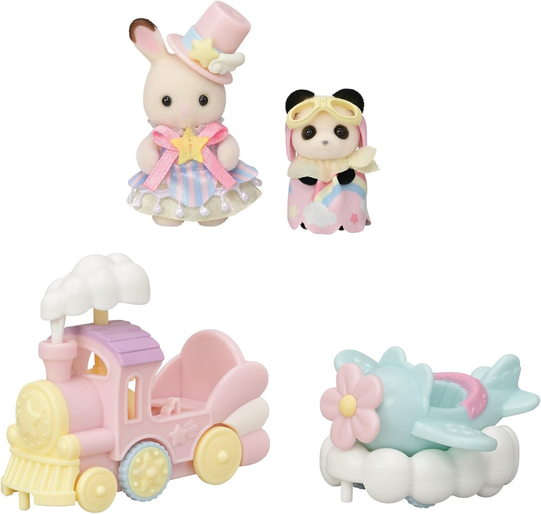 Sylvanian Families - 5819 Freizeitpark Spielset Zugfahrt, samtige Tierfiguren, Schokoladenhase, Pand
