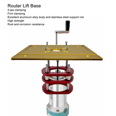 Oberfräsen-Lift, Oberfräsen-Hebesystem-Set aus Metall für Oberfräsen-Tischsägen-Einsatz-Grundplatte,