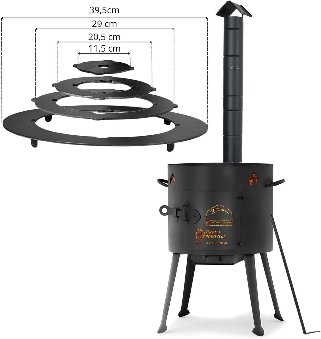 Ø36cm Uchag 2mm Stahl mit Abzugsrohr Utschak-Ofen Adapter-Ringe Utschag Feldküche Feuerstelle Campin