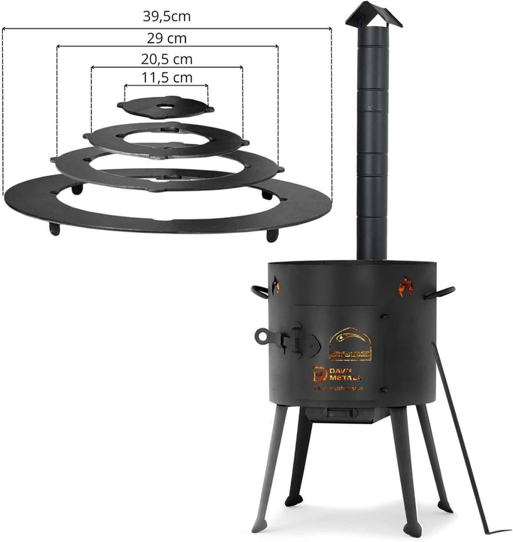 Ø36cm Uchag 2mm Stahl mit Abzugsrohr Utschak-Ofen Adapter-Ringe Utschag Feldküche Feuerstelle Campin