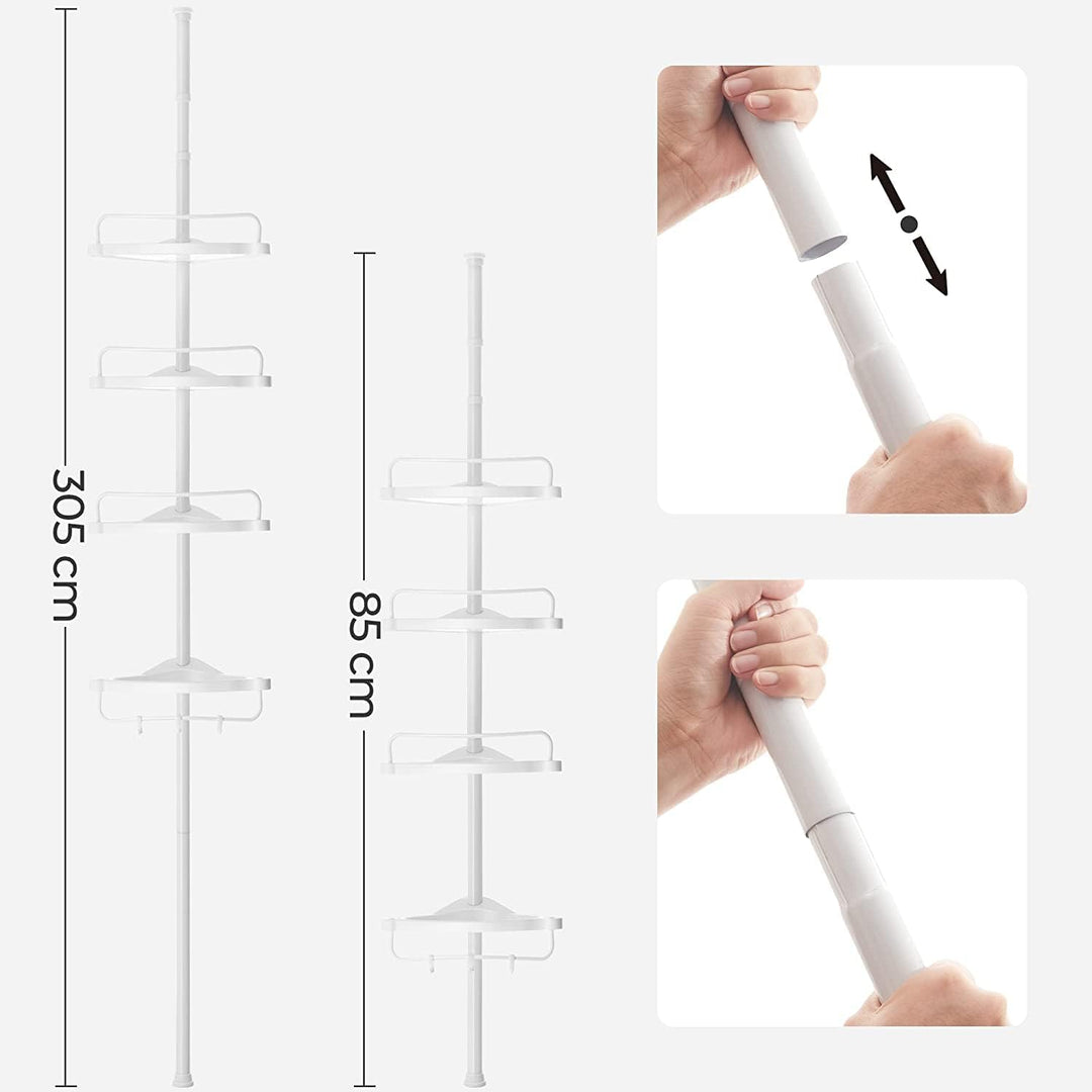 SONGMICS 85-305 cm Duschregal für Badezimmer mit Teleskoprohren und 4 Ablagen BCB001A Weiss/Flyaway