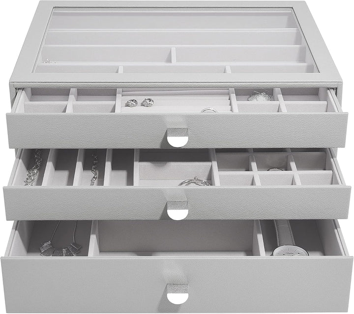 Stackers Pebble Grey Supersize Jewellery Box - Set of 3 (with Drawers), Pebble Grey