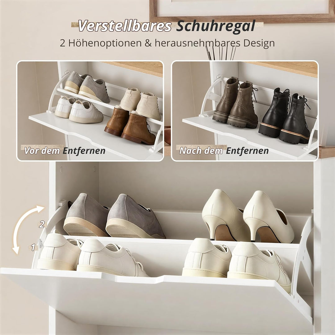 LUE BONA Schuhschrank mit 2 Flip-Klappen,Schuhschrank Schmal 23 cm Tiefe,Schuhkipper Geschlossen mit