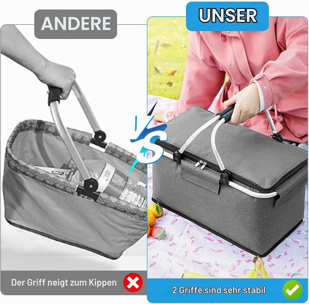 18L Einkaufskorb Faltbar, Einkaufskorb mit Kühlfunktion, mit Deckel, Korb Einkaufen, Kühlkorb Klappb