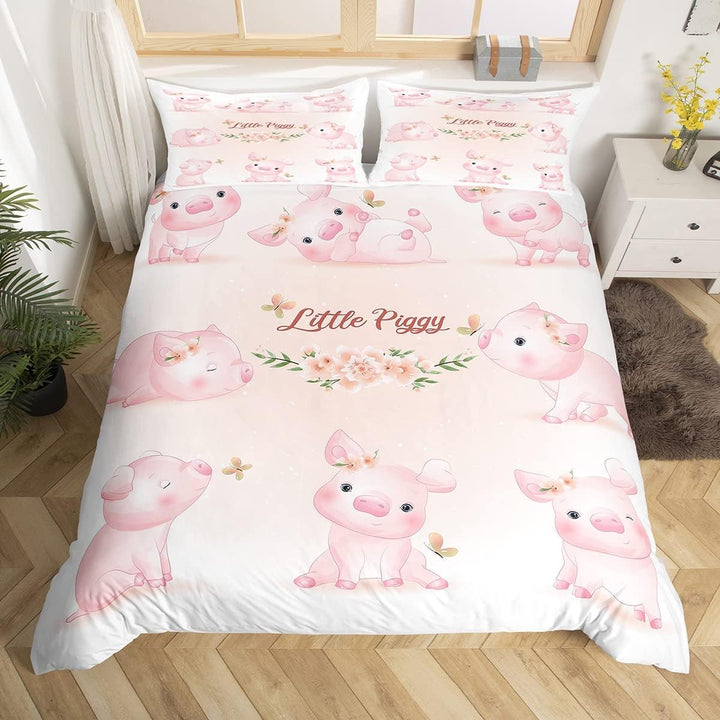 Schweinen Bettbezug Cartoon Tier Bettwäsche Sets 135 x 200 süsse Schweine Schmetterling Bettbezug Ki