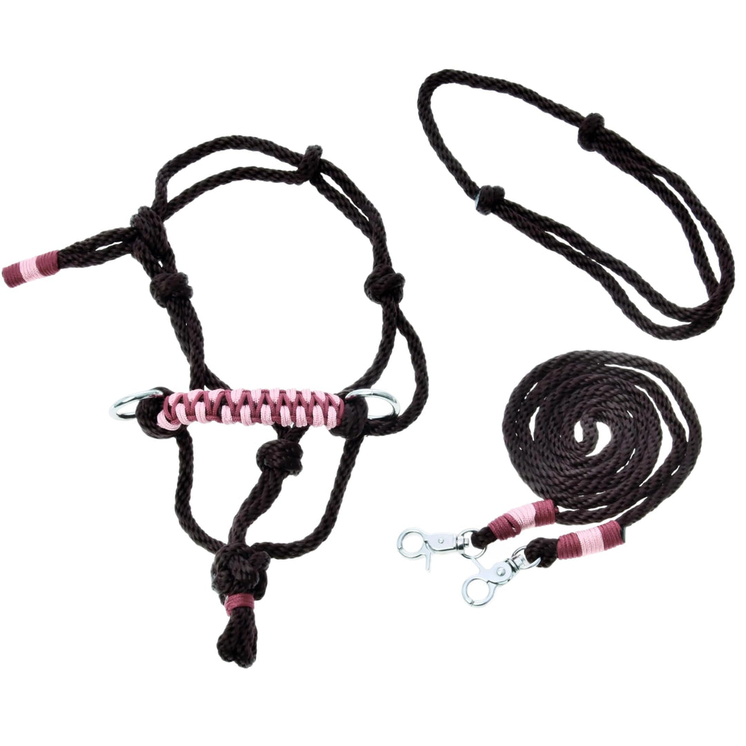 LarDen Hobby Horse Zubehör SeilSet - Halfter mit Zügel & Halsring für Steckenpferd - Braun, Rot - St