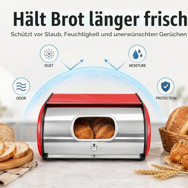 Brotkasten Metall Brotbox mit Sichtfenster Brot Aufbewahrungsbox 35.5x23x14.5 cm Rollbrotkasten Brot