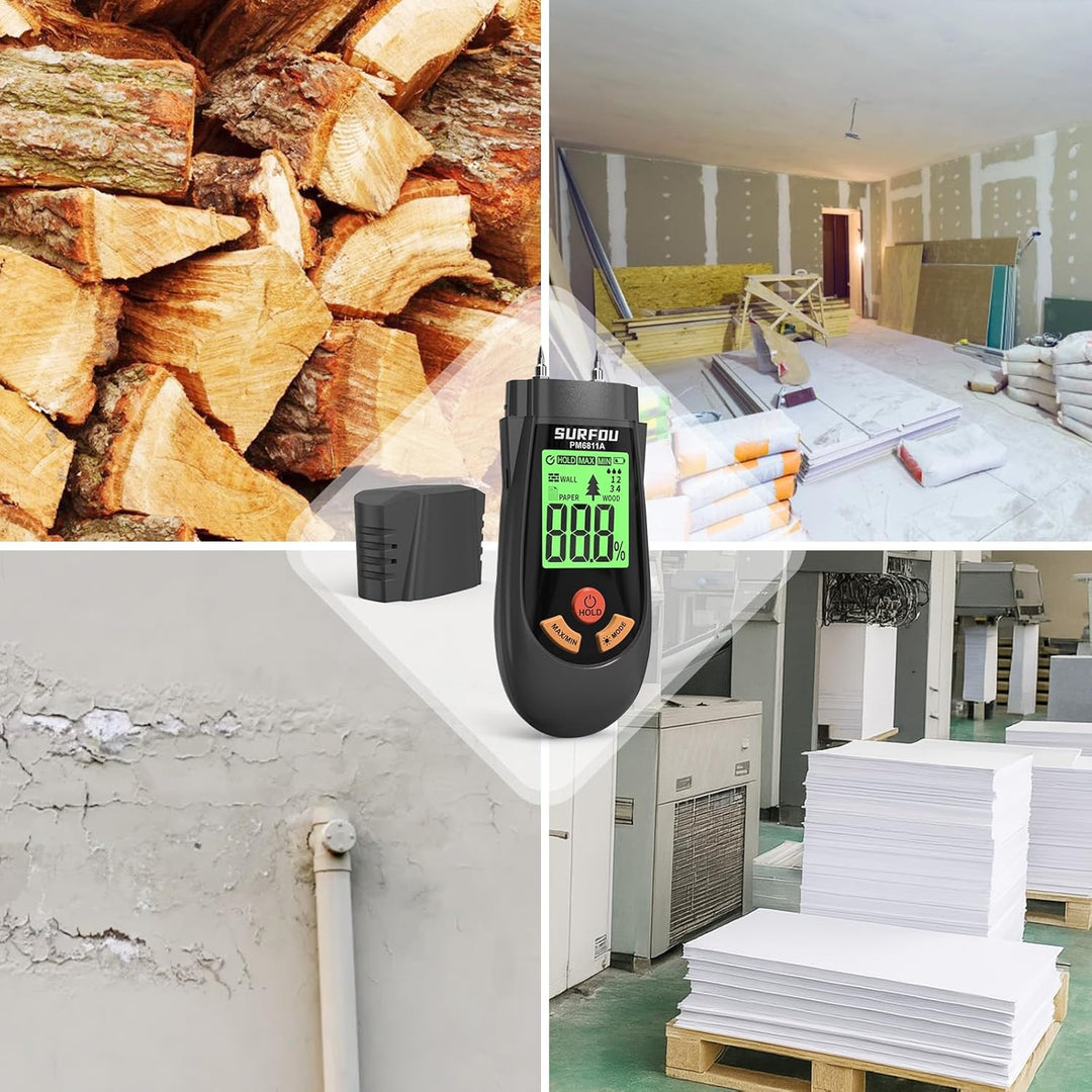 SURFOU Feuchtigkeitsmessgerät für Wand, Holz, Papier, Digitaler Feuchtigkeitsmesser mit 3 Modi & LED