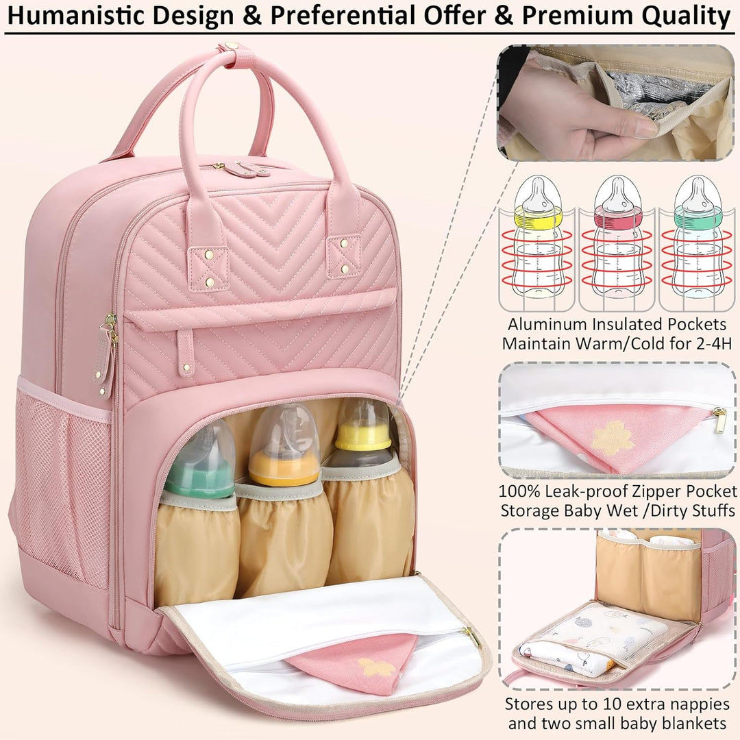 Diaper Bag Backpack Tote for Women Large Capacity, Baby Bag with Insulated Pockets Multifunctional D