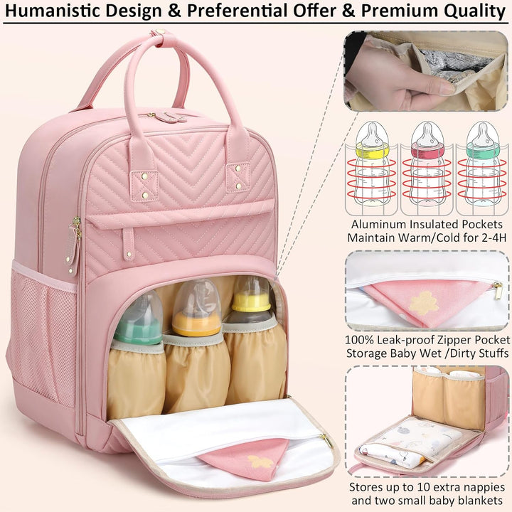 Diaper Bag Backpack Tote for Women Large Capacity, Baby Bag with Insulated Pockets Multifunctional D