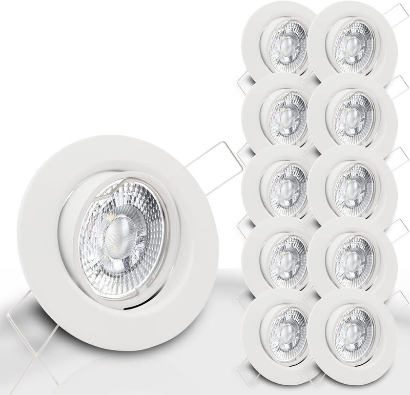 trendlights24 Decora Decken Einbaustrahler flach 35 mm 230V 10er Set - LED Spots je 5W Warmweiss 400