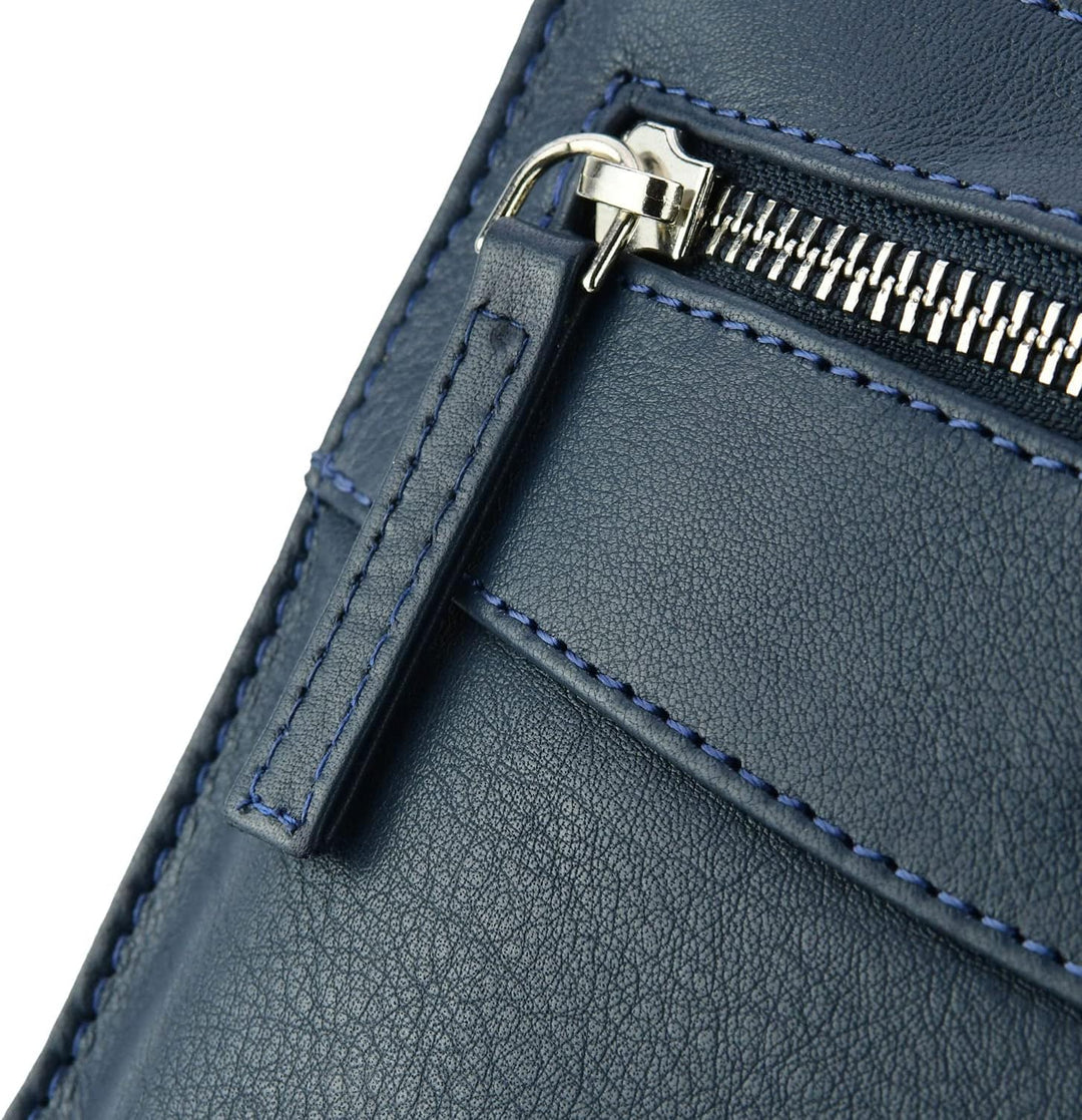 Biagiotti Herren-Handtasche mit verstellbarem Schultergurt, mehrere Taschen aus echtem Leder Blau Kl