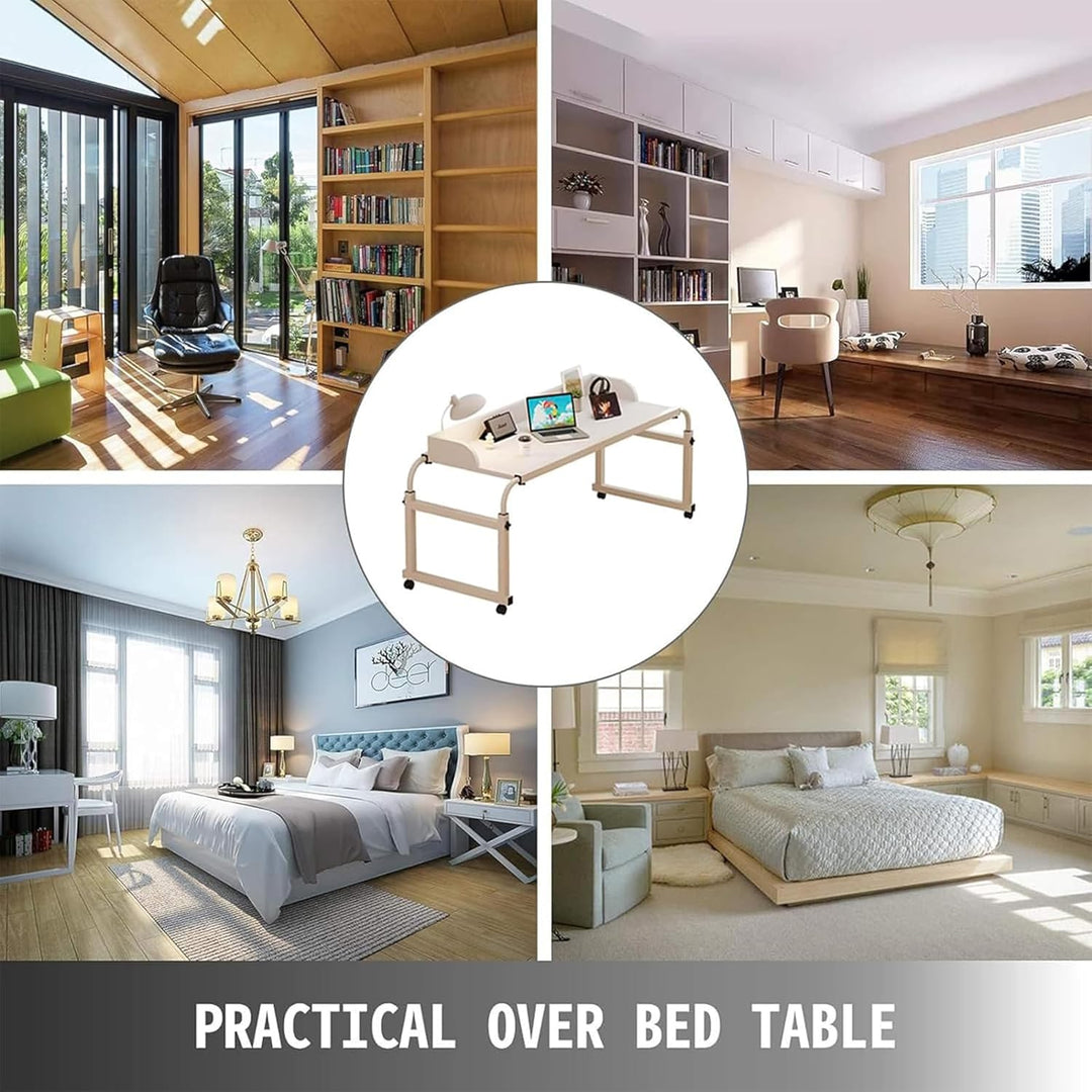 RCJCQSR Betttisch, Mobilitätstisch über Dem Bett, Laptoptisch Höhenverstellbar 65-95cm Mit Rollen, B