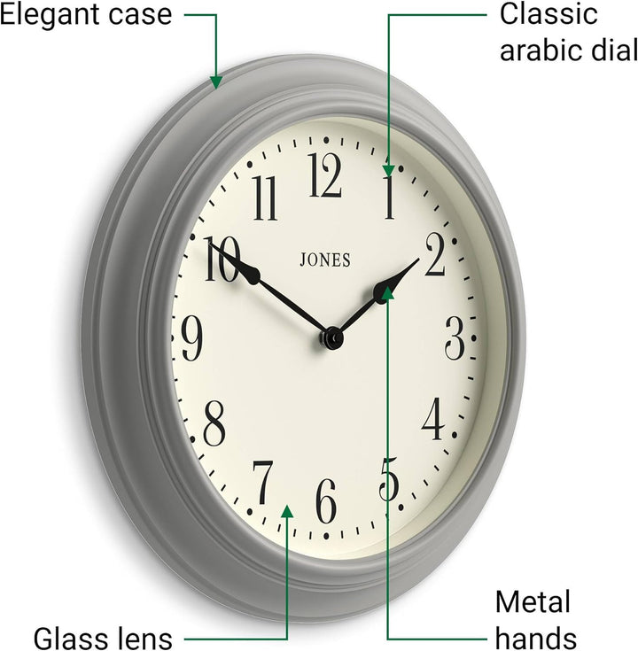 JONES CLOCKS® Supper Club grosse Wanduhr, klassisches Design, cremefarbenes Zifferblatt und Schwarze