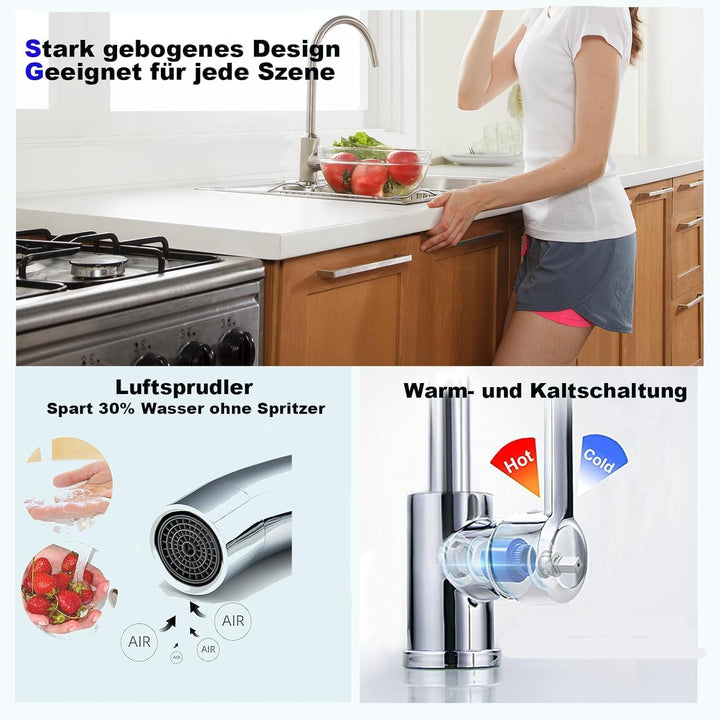 360° schwenkbarer Kalt- und Warmwasserhahn aus rostfreiem Stahl, Mischbatterie für die Küchenspüle,
