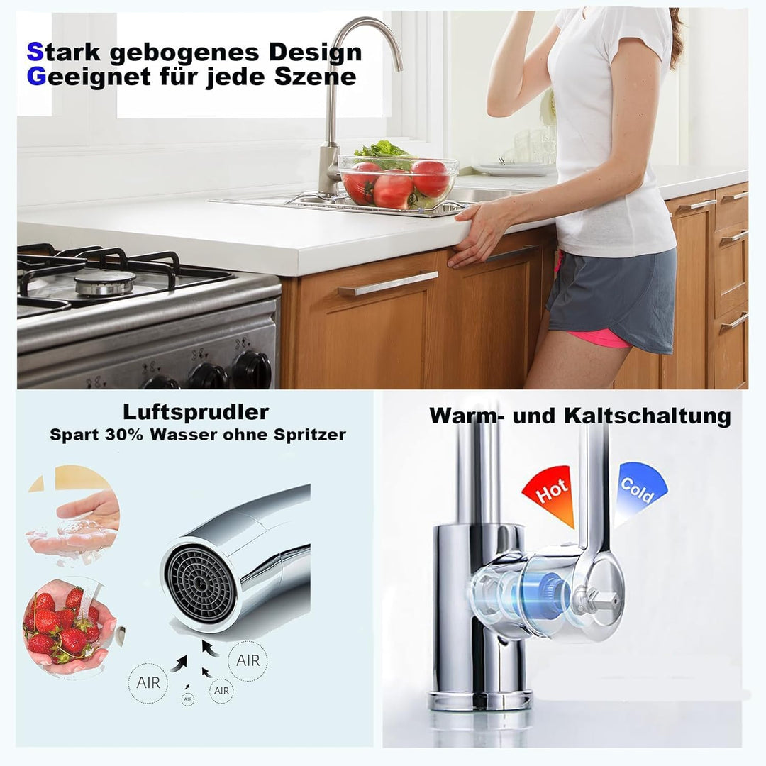 360° drehbare Kalt- und Warmwasser-Küchenmischbatterie aus Edelstahl, Spültischbatterie, tropffrei m