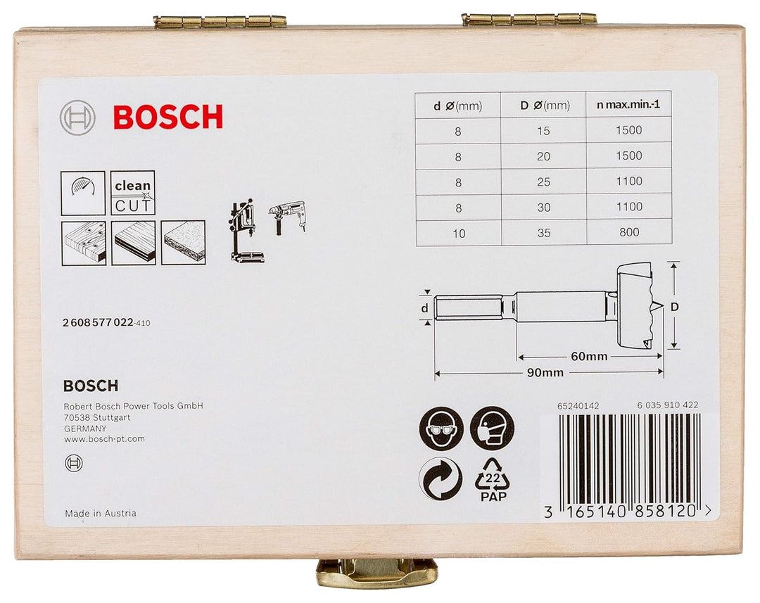 Bosch Professional 5tlg. Forstnerbohrer Set (für Holz, Ø 15/20/25/30/35 mm, Länge 90 mm, Zubehör Boh