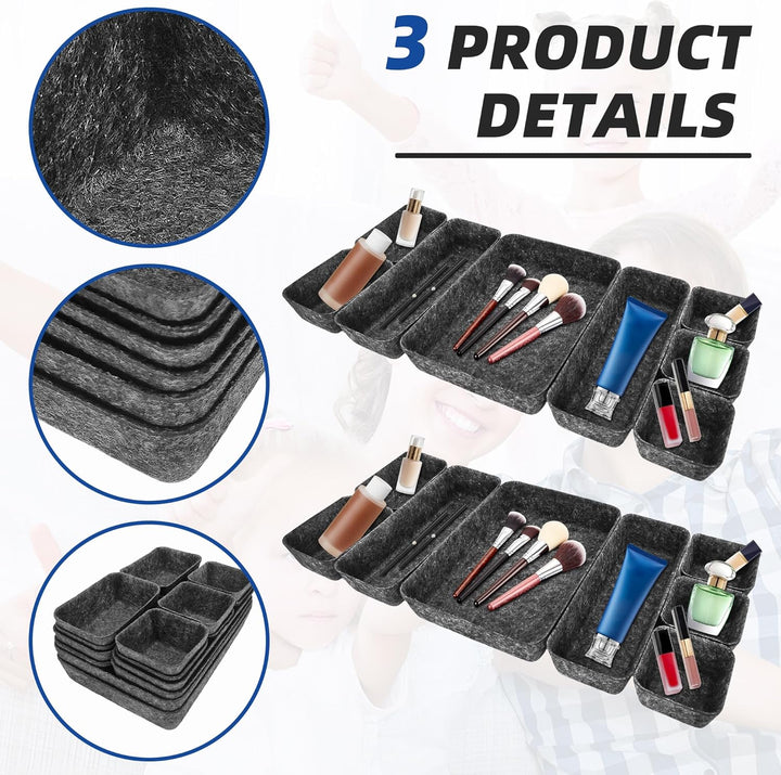 Cbilzxer Praktisches Schubladen Organizer Filz,16er-Set, Waschbare Filz Organizer für Schminktisch f