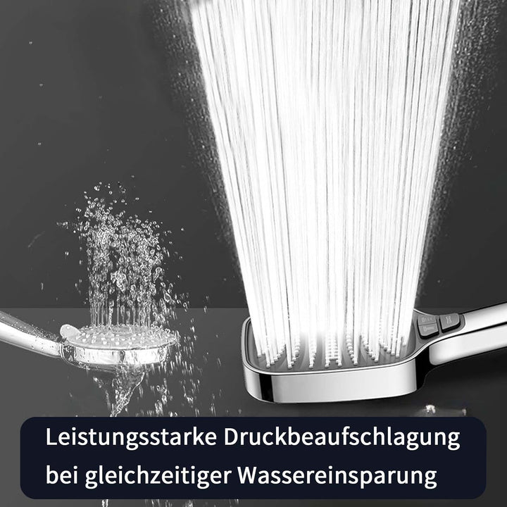 Verchromter Duschkopf mit Schlauch und Wandhalterung – 4-Tasten Handbrause mit 8 Strahlarten, Glänze