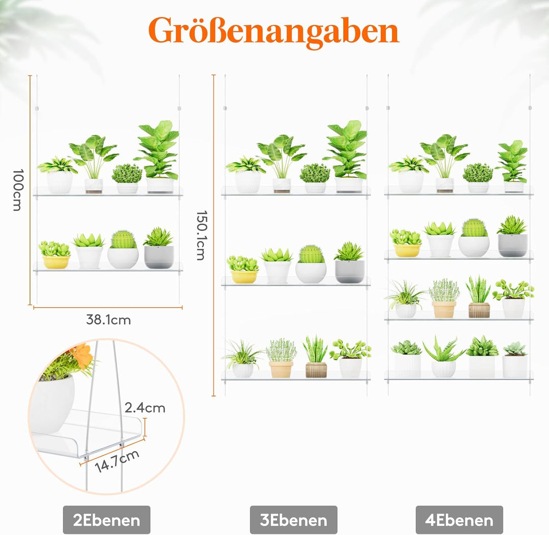 Lifewit Wandregal Blumentopf, 2 Stufen Transparent Vertiefung Kunststoff Pflanzenregal Schwimmende f
